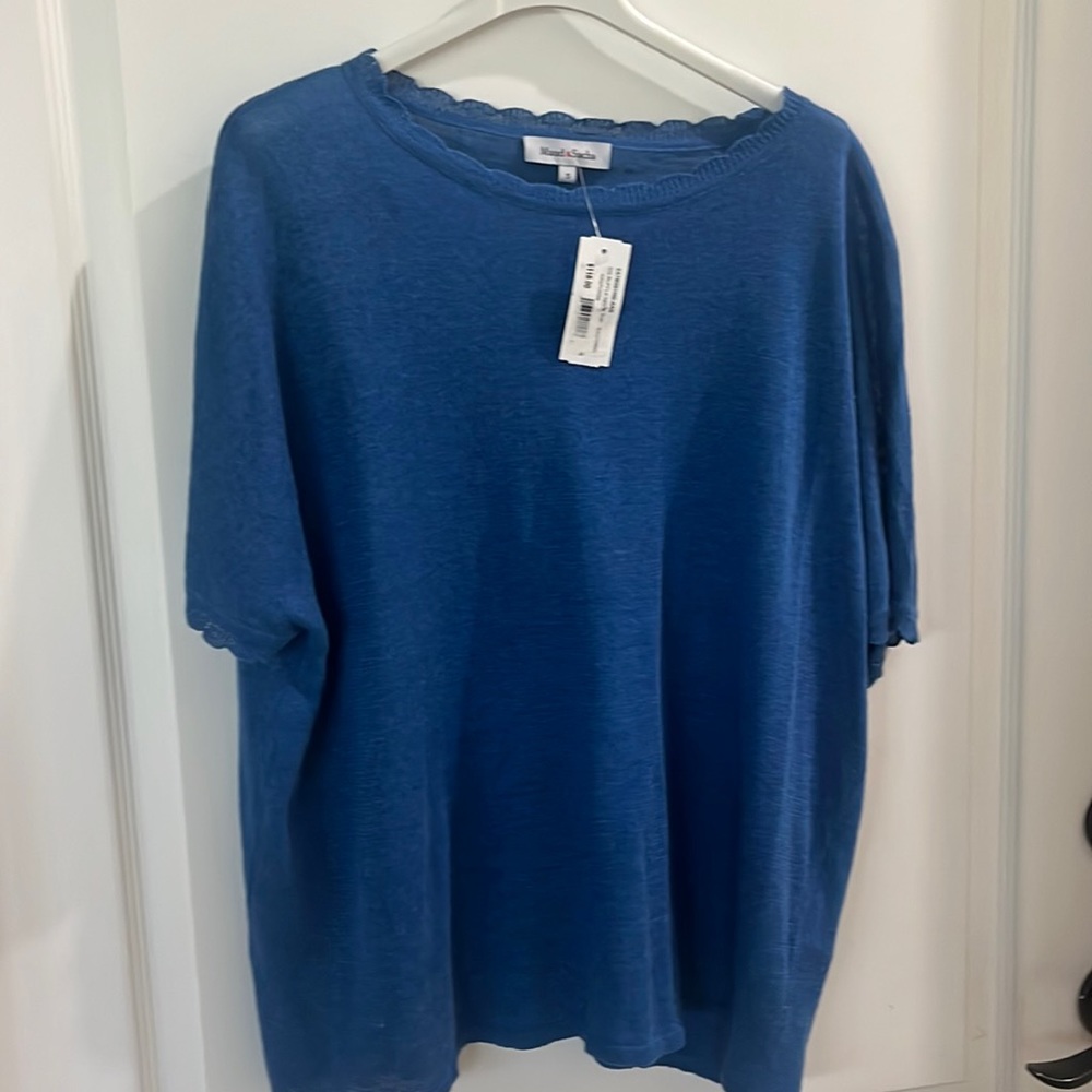 NWT Maud & Sacha blue 100% linen, short sleeve top Size small